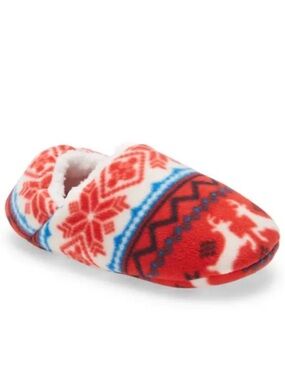 NEW Nordstrom Convertible Microfleece Slippers Red Bloom Reindeer Fair Isle Knit
